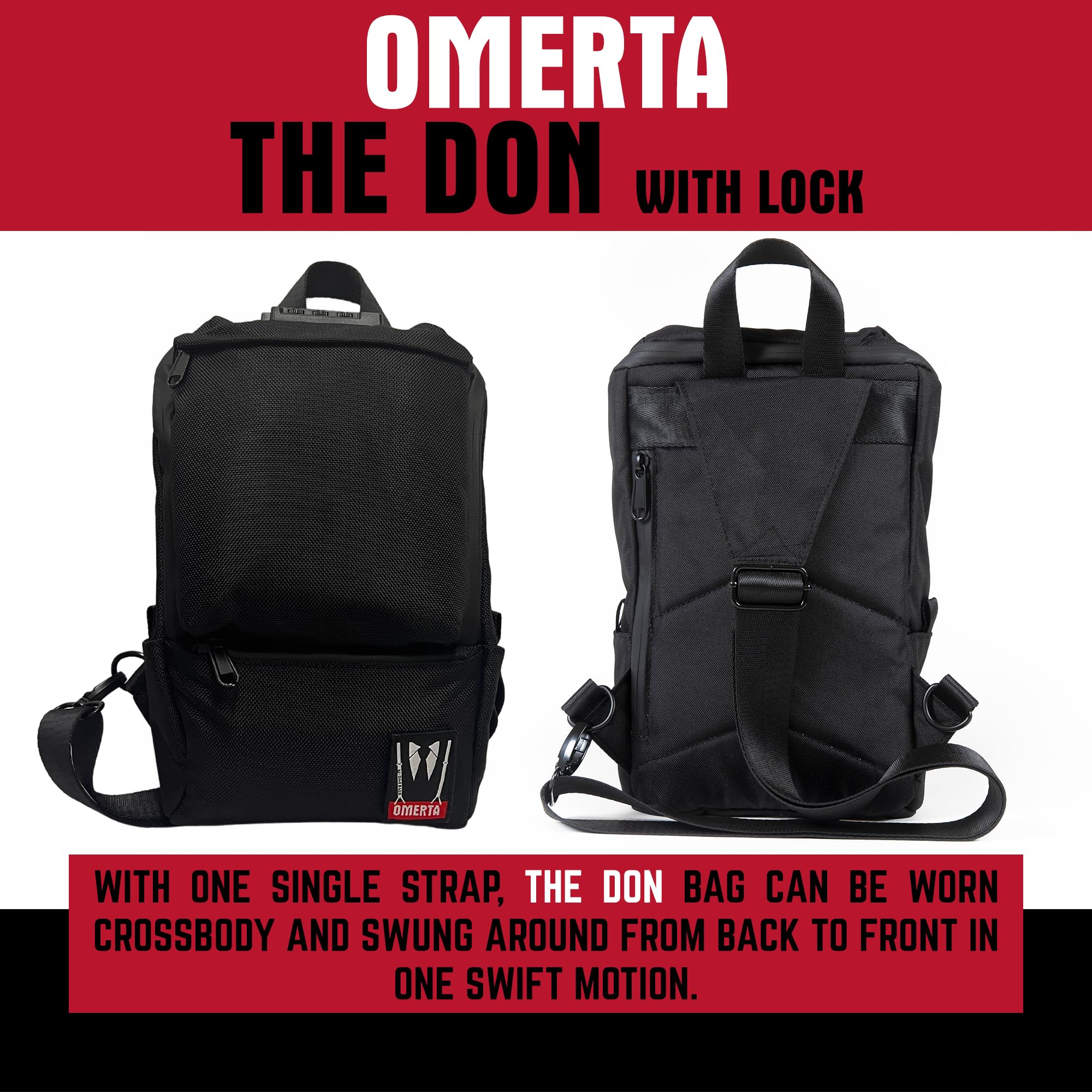 DIME BAGS Lockable Sling Backpack with Odor Sealing Carbon Lining, Scent & Spill Proof Crossbody Bag with 3-Digit Combo Lock, Water-Resistant Exterior, Adjustable Strap & Hidden Pocket (Black) - Image 6