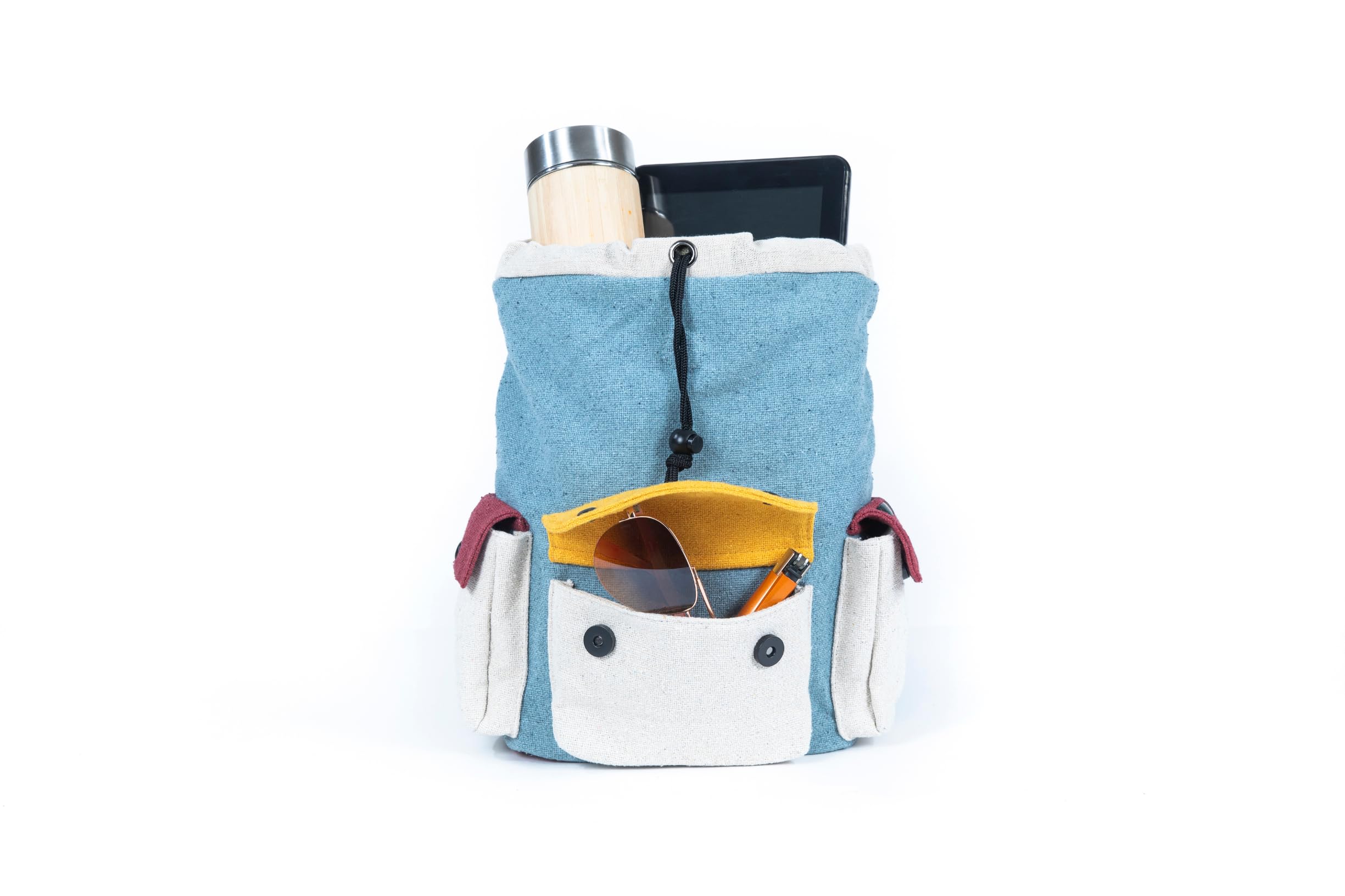 DIME BAGS Mini Backpack, 100% Nepali Hemp Bag with Odor Sealing Pocket, Drawstring Closure, Organic Cotton Lining, Adjustable Straps, For Travel & Daily Use, Naturals Wanderer (Boho Blue) - Image 3