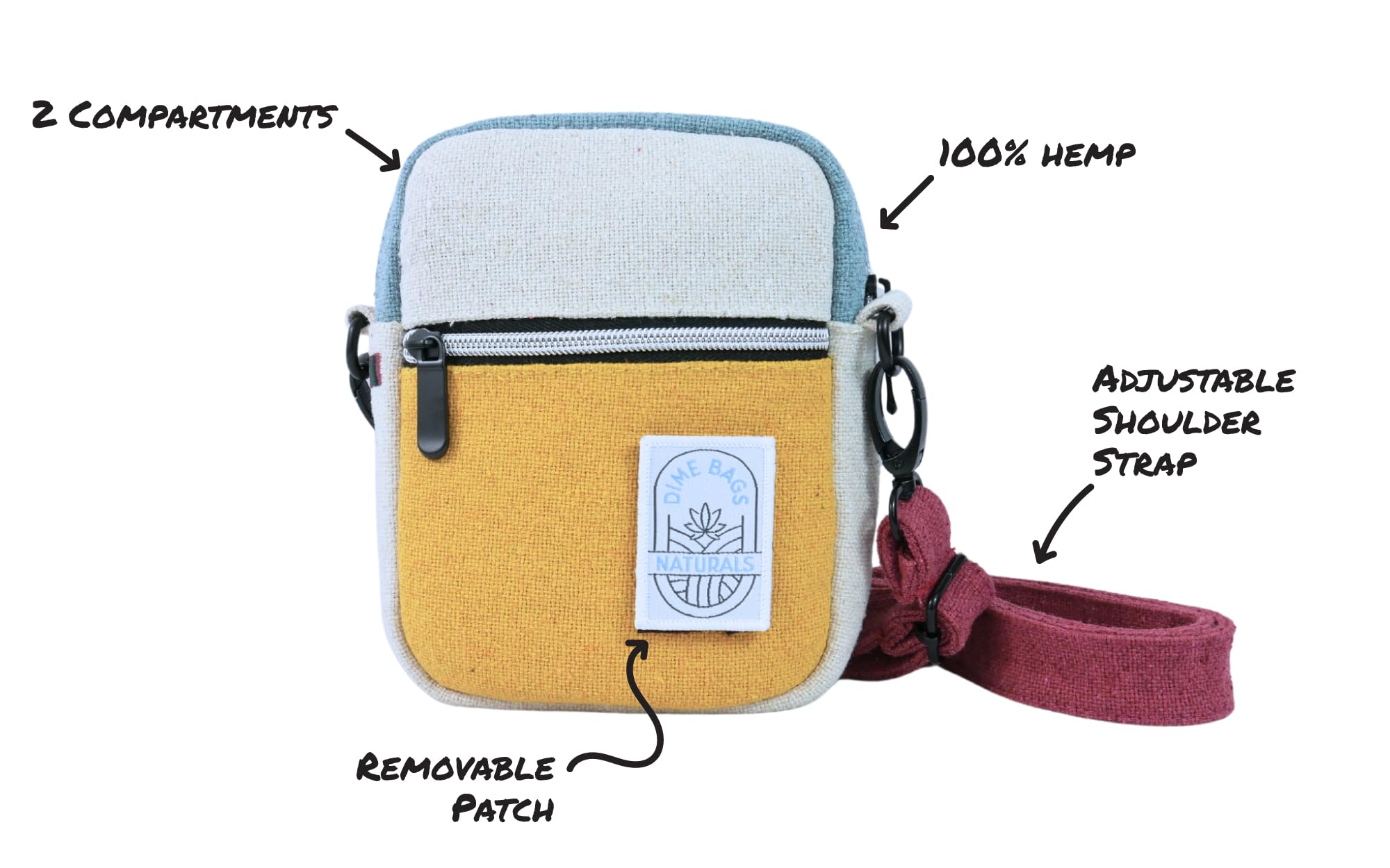 DIME BAGS Muse Crossbody Bag, 100% Nepali Hemp Sling, Zippered Compartments, Adjustable Strap, Durable for Travel & Daily Use - Image 4