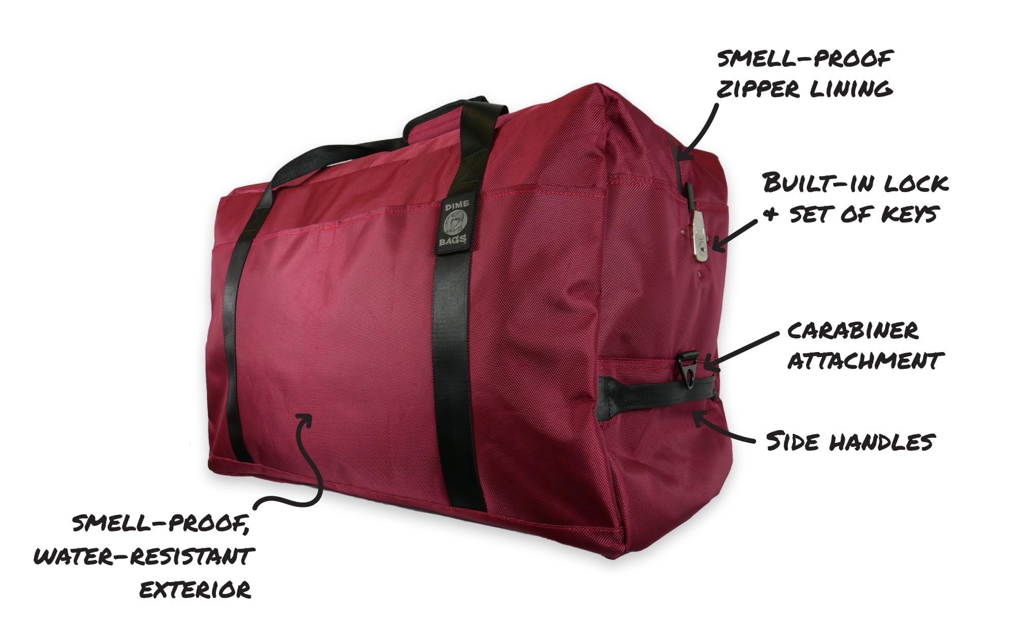 Dime Bags Odor Sealing Large Duffle Bag with Lockable Zipper for Travel Protection, Carbon-Lined for Scent & Spill Protection, Water-Resistant Polyester Exterior, 9 Compartments for Storage (Green) - Image 3